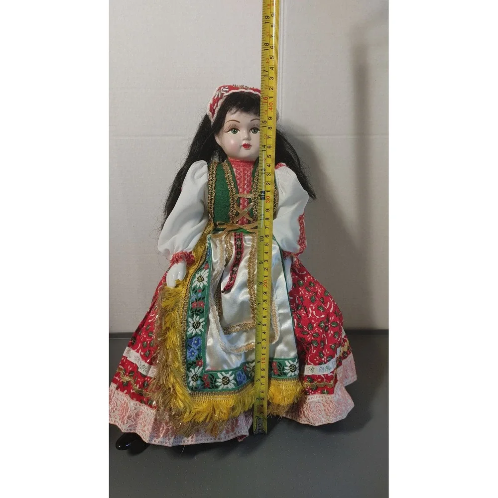 Porcelain Doll Folk Art 16in Red Great Traditional Costume Seated